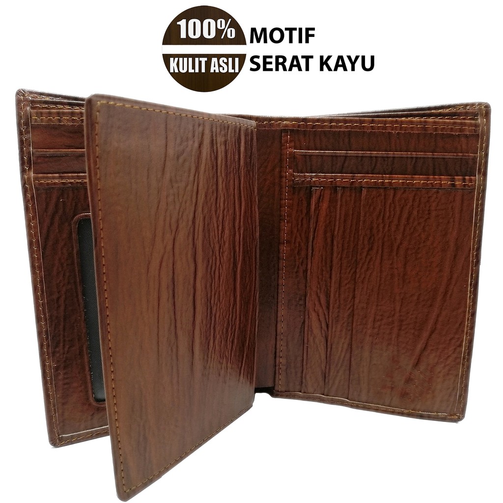 Dompet 3/4 Pria Kulit Asli Original CEBBO Motif Serat Kayu