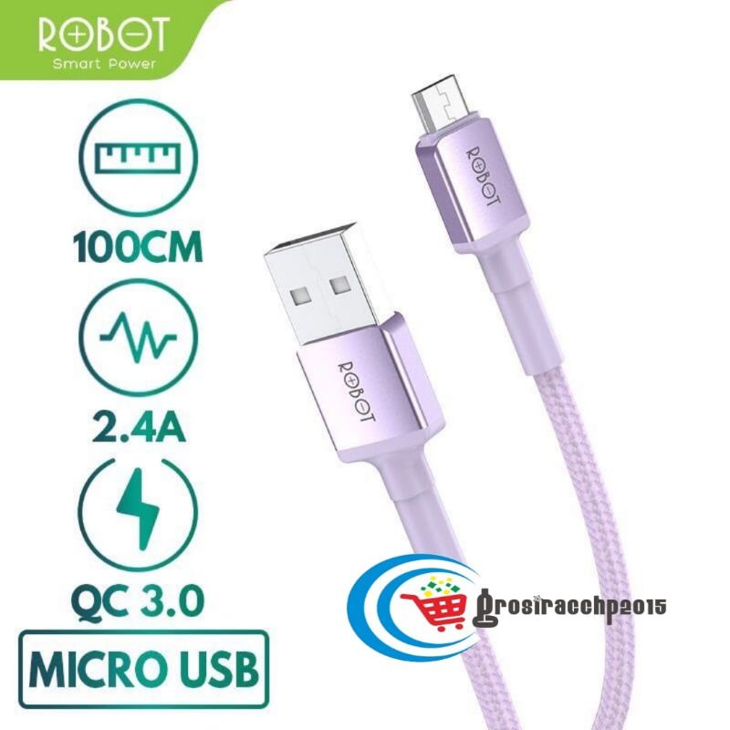 ROBOT KABEL DATA MICRO USB 100CM FAST CHARGING 2.4A GARANSI 1 TAHUN