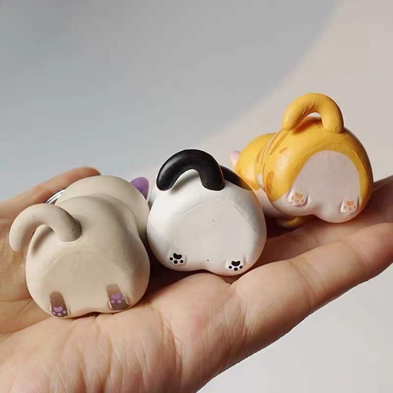 3 Styles Helpless Face-covered Cats Key Ring/ Standing Siamese Cat Keychains/ Car Key Backpack Jewelry Pendant