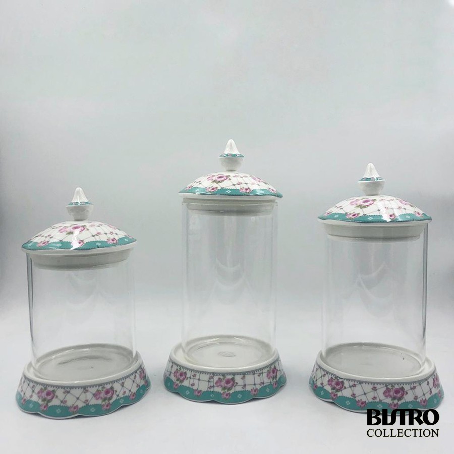 TOPLES KACA SET / KERAMIK  MOTIF ISI 3SET / GREENROSE BISTRO 1833