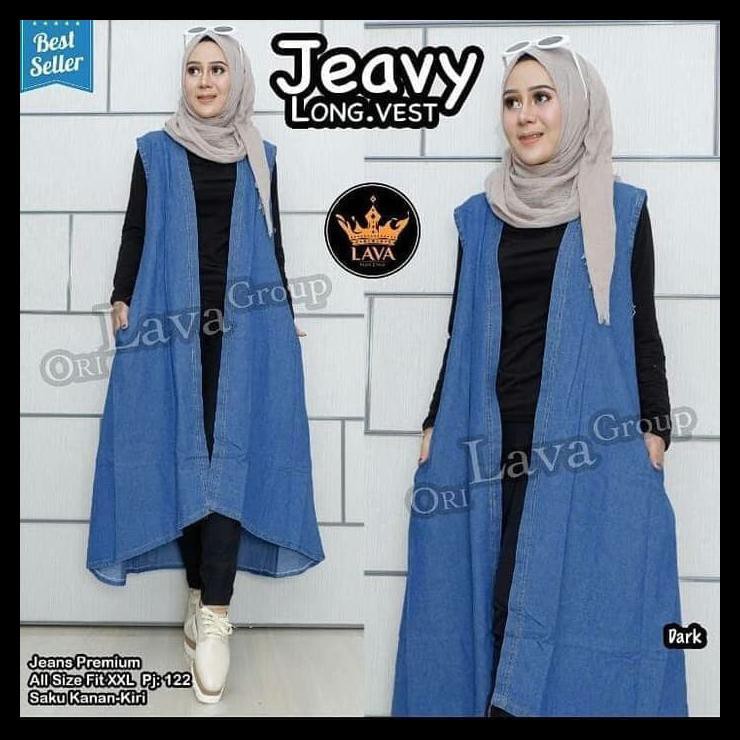 Special Promo Long Vest Outer Rompi Panjang Baju Wanita Jeans Denim Xxl Xl Jumbo 2Xl