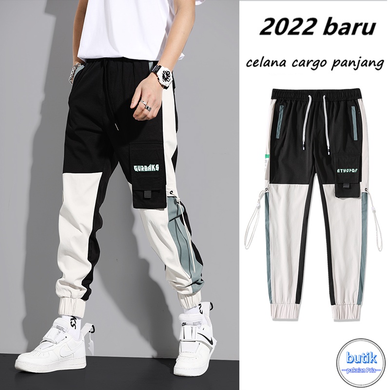 Celana cargo jumbo pria celana cargo panjang pria celana cargo karet hitam korea style loose pants celana kargo anak laki laki