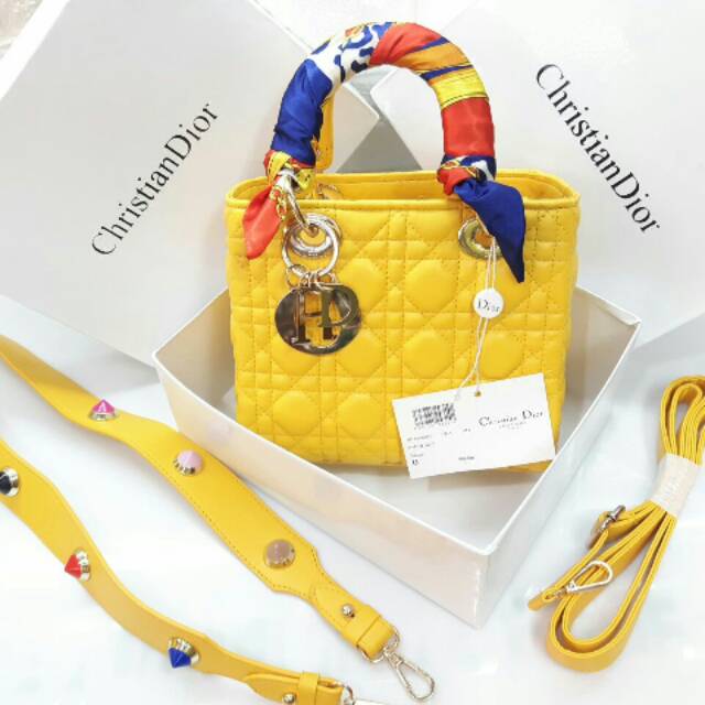 Tas Import DIOR LADY MINI STUDED DOUBLE STRAP FREE BOX / Tas Fashion Branded Batam Murah