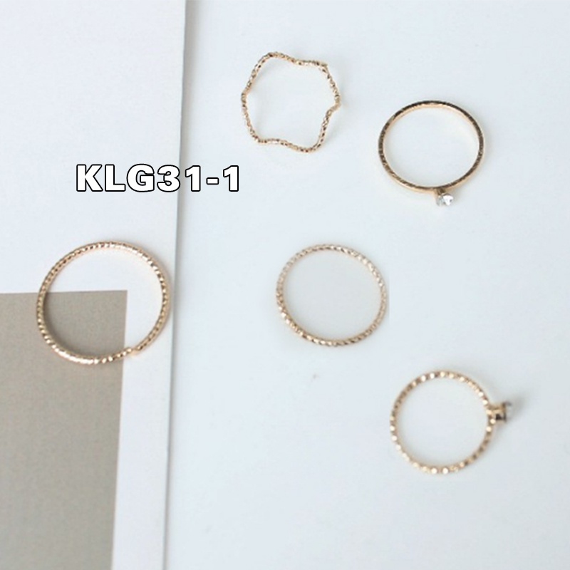 1SET 5PCS CINCIN WANITA KOREA AKSESORIS WANITA GAYA BELT DIAMOND RING SIMPLE IMPORT CNC4