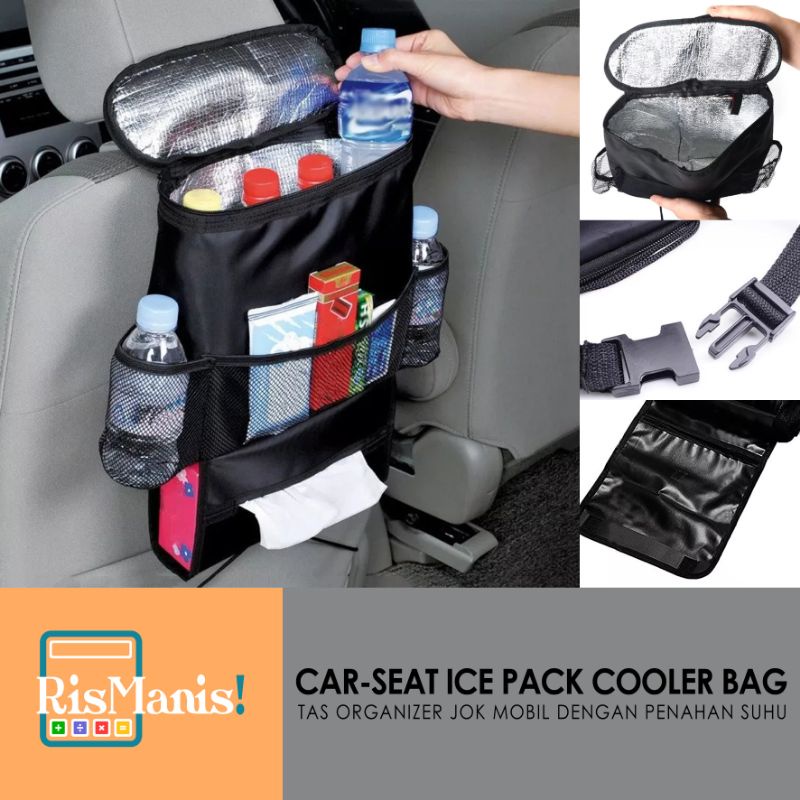 CAR-SEAT ICE PACK COOLER BAG - Tas Organizer Aksesoris Jok Mobil Saku Minuman Makanan Aluminium Foil Penahan Suhu Panas Dingin Kantong Tissue Tempat Tisu Snack