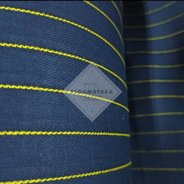 Bahan Kanvas Yarn Dyed Twill Stripe Navy Lis Kuning Kain Canvas Garis