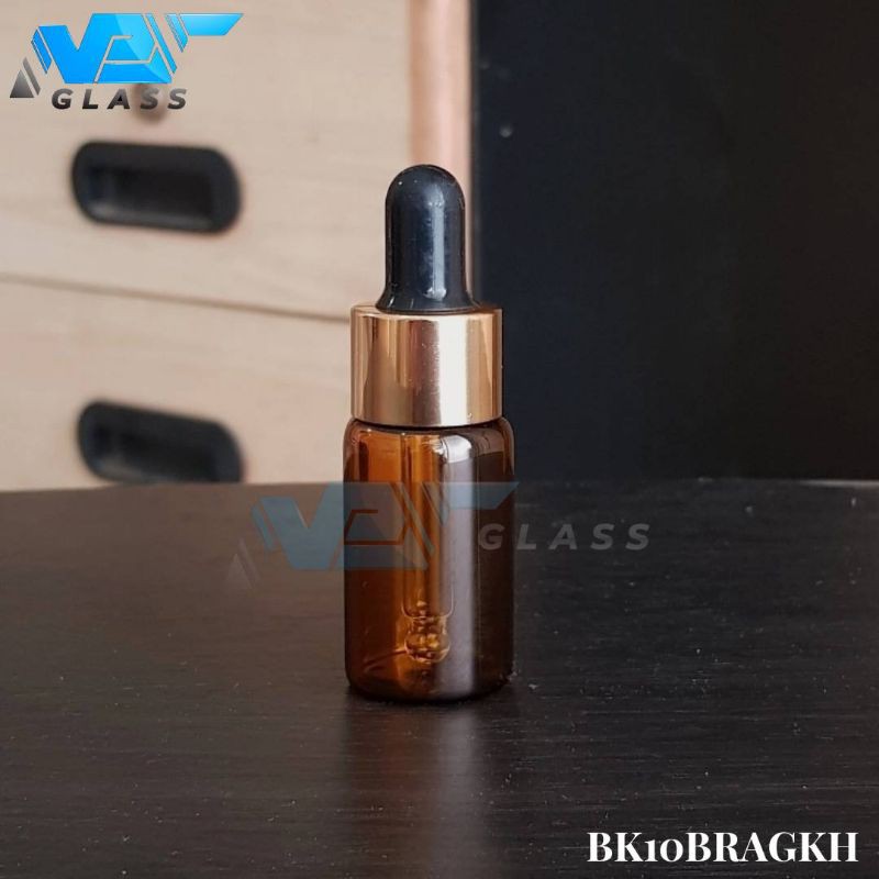 botol pipet 10ml amber ring gold / botol kaca pipet 10ml coklat