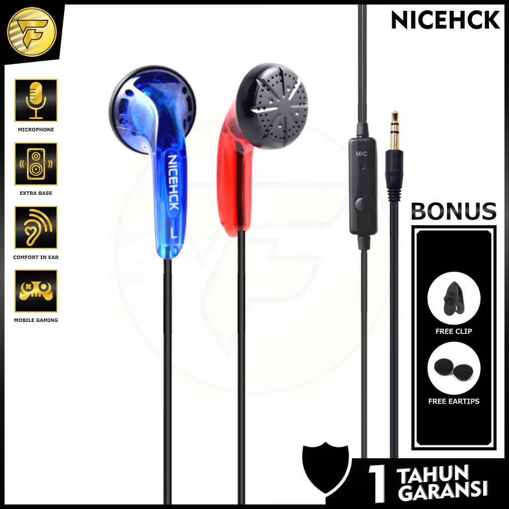 NICEHCK Traceless earbud stereo BASS HEAD 32Ohms music telfon earphone mic