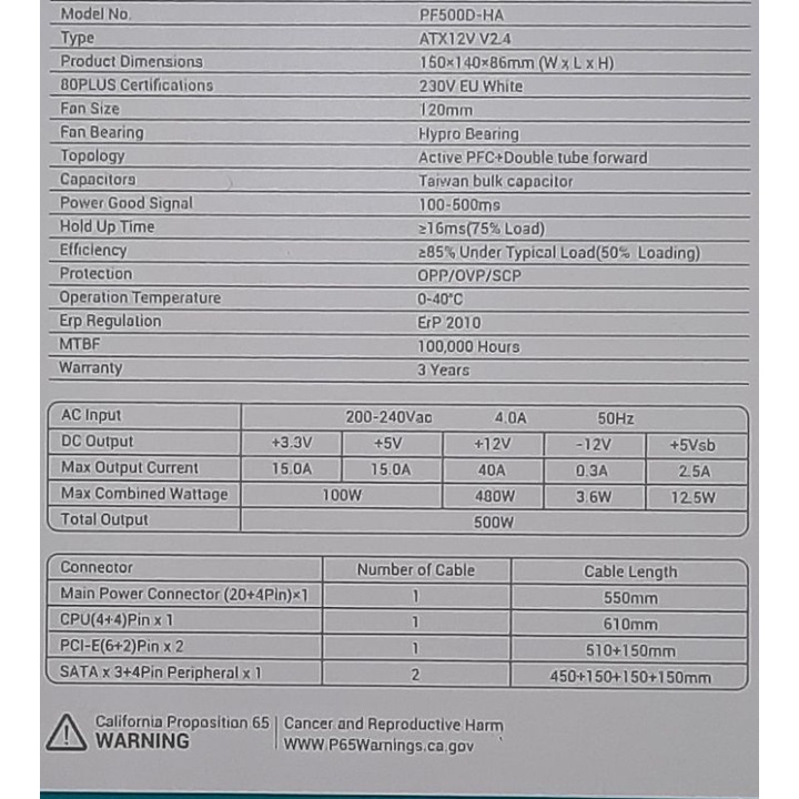 Power Supply Deep Cool PF500 500Watt 80Plus Pure All Flat Cable