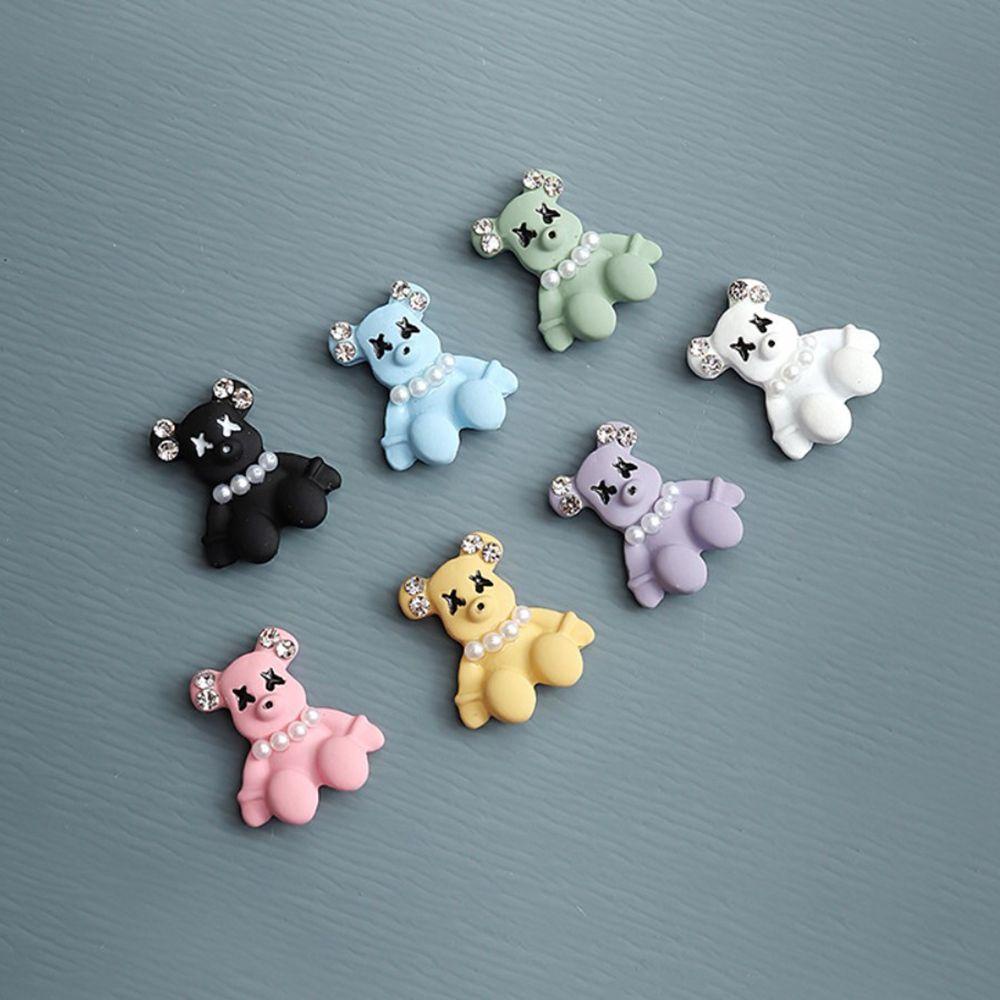 Augustina Bear Nail Charms 5 Pcs Permen Warna Mutiara Manikur Aksesoris 3D Beruang DIY Ornamen Kuku Berlian Imitasi