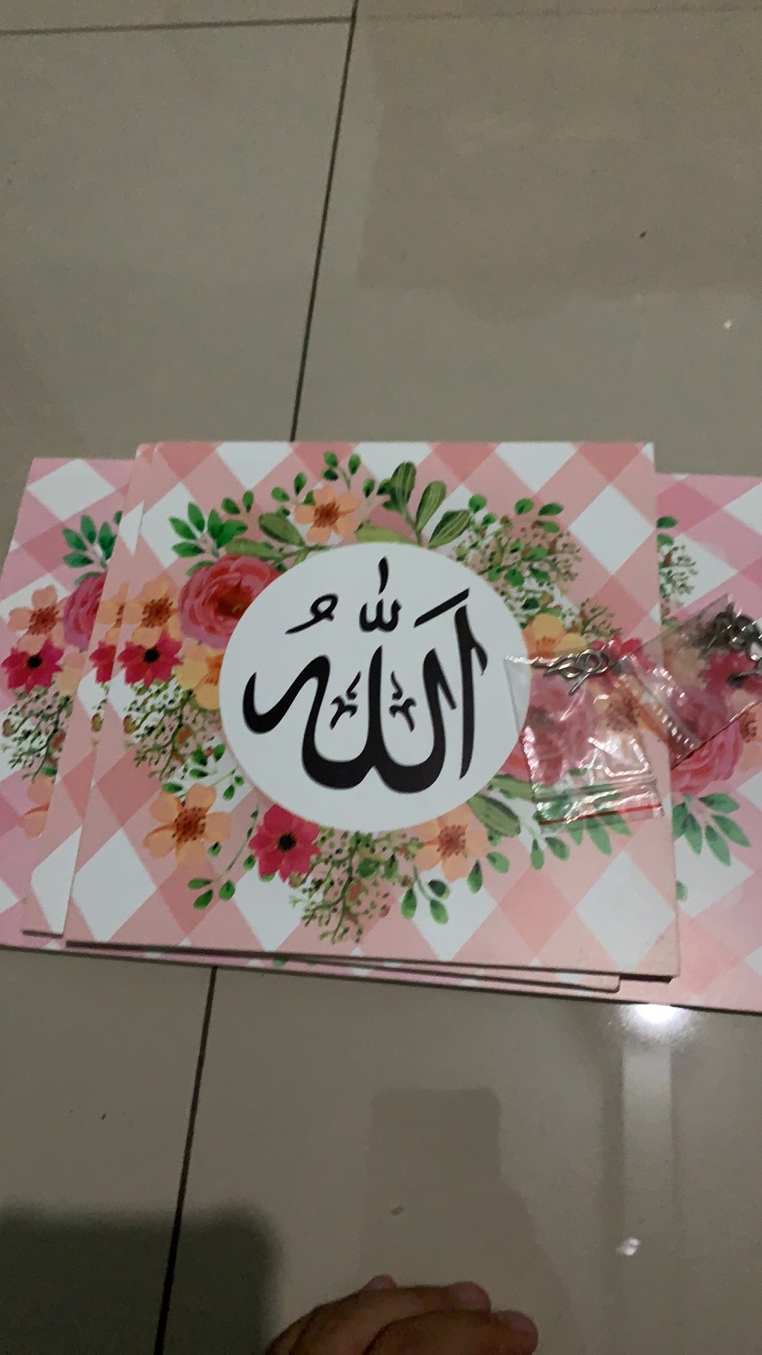 Wooden Projects Kaligrafi Islamic Shabbychic Flowers Allah Muhammad & Ayat Kursi - Lpk2