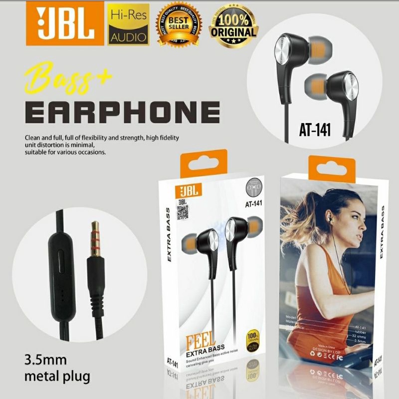 Earphone JBL T141 magnetic stereo bass music telfon headset mic