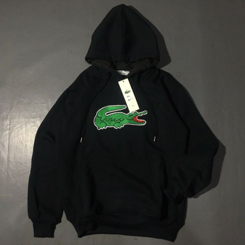 Hoodie Lacoste Hitam Pria Casual Full Tag | Jaket Lacoste Hitam Keren Full Tag Original Premium