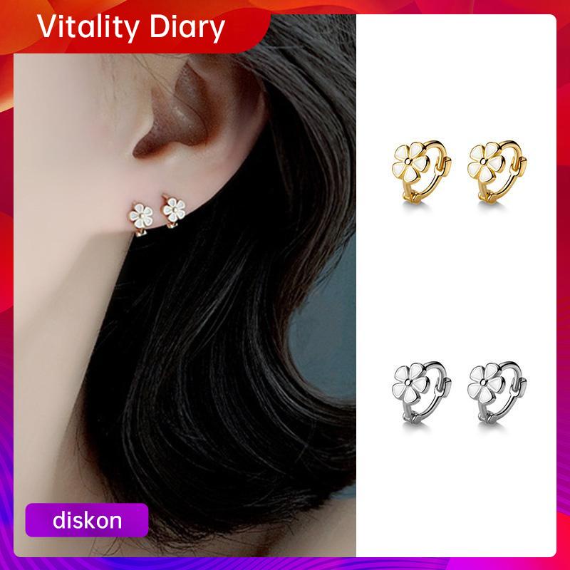 COD S925 Silver Retro Daisy Earrings Anting Hoop Sederhana Desain Niche Gesper Telinga VDY