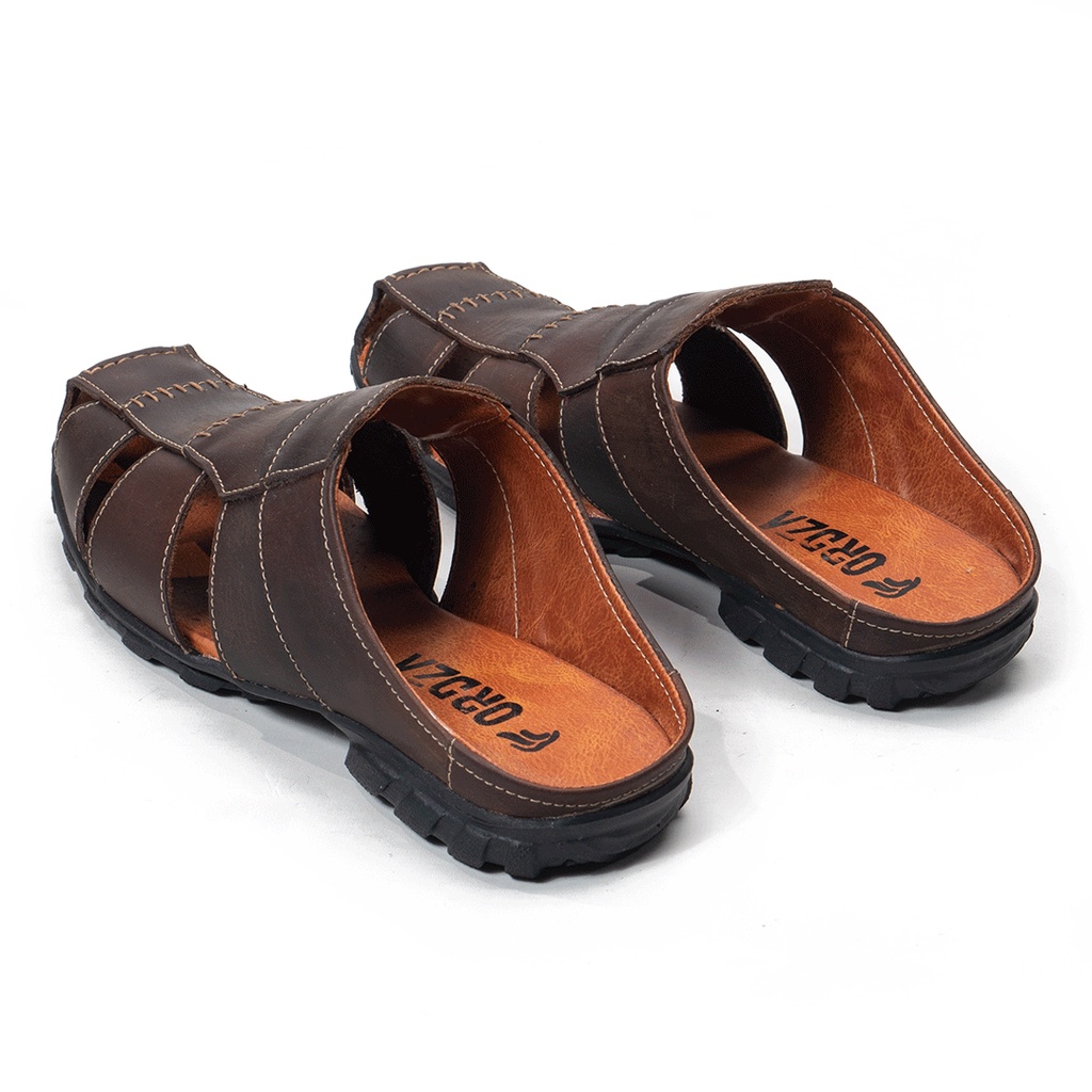 Sepatu Sandal Pria Kulit Asli Casual Santai Model Slop Bustong BT506 Coklat