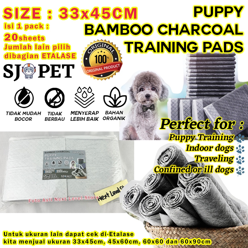 33x45cm - 20 pcs - Charcoal Bamboo Pet Training Pad Diaper Dog 33x45 - Paket 20 Sheets