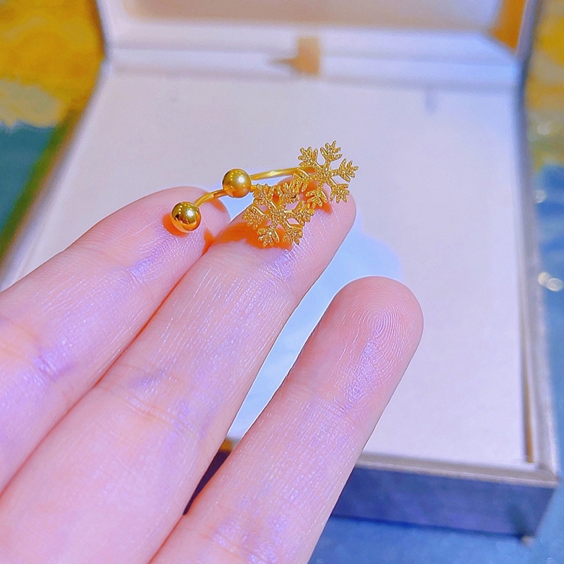 Anting Titanium Wanita Anti Karat dan anti luntur asli Emas 18K kepingan salju Aksesoris Perhiasan
