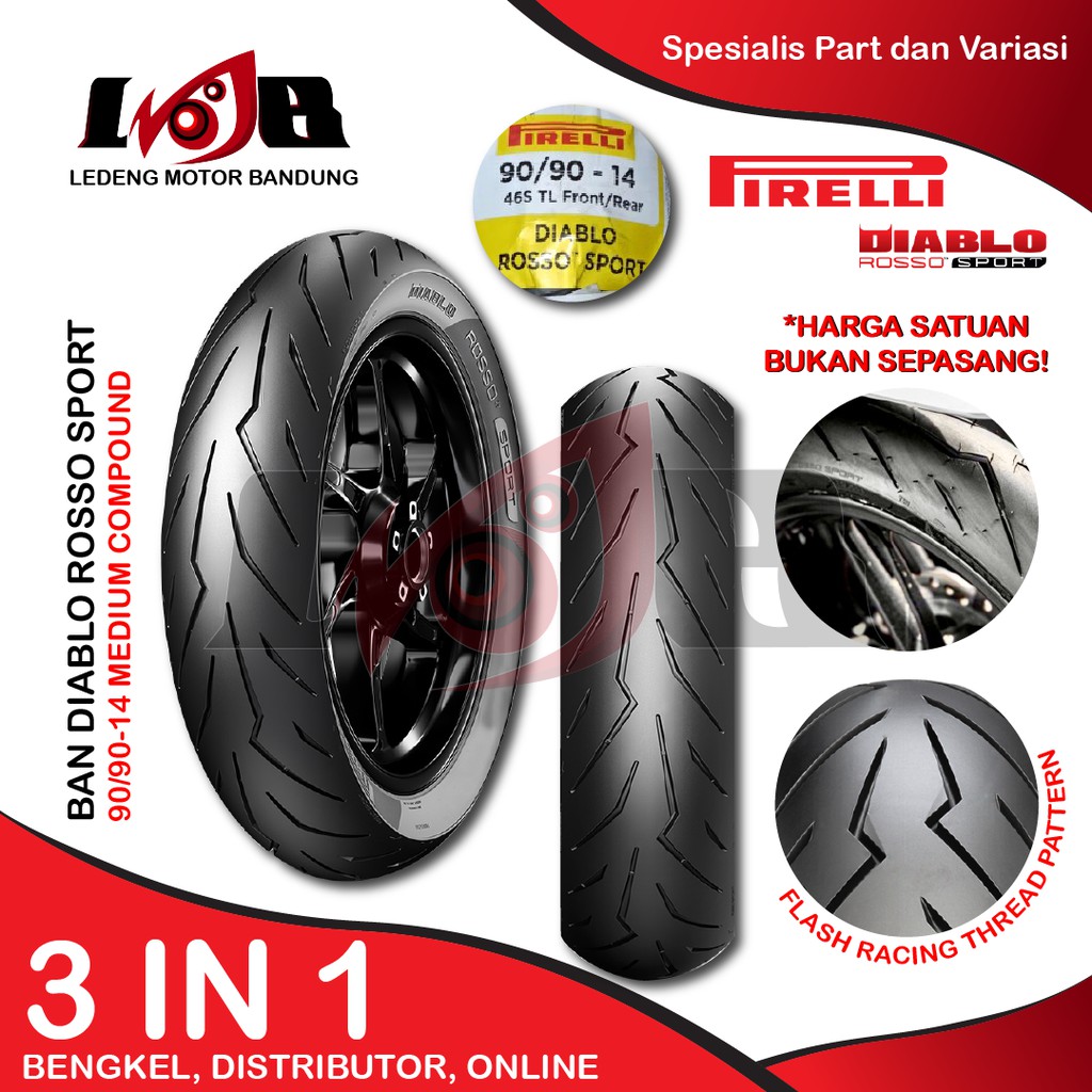 Pirelli 90/90-14 Diablo Rosso Sport Front Rear Ban Tubeless Depan Belakang Compound Motor Matic Universal Honda Yamaha