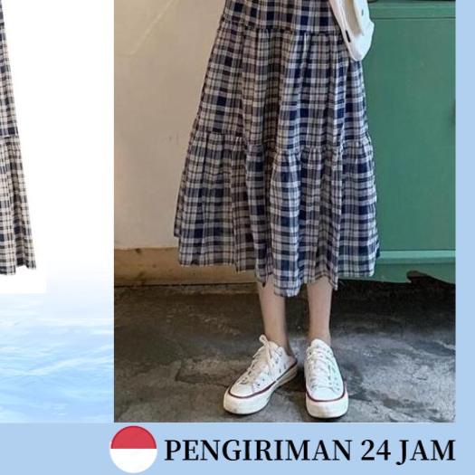 ➹ YIYI GIRL - Rok Panjang Kotak Kotak Highwaist Rok Plisket Rok Hitam Panjang ➩