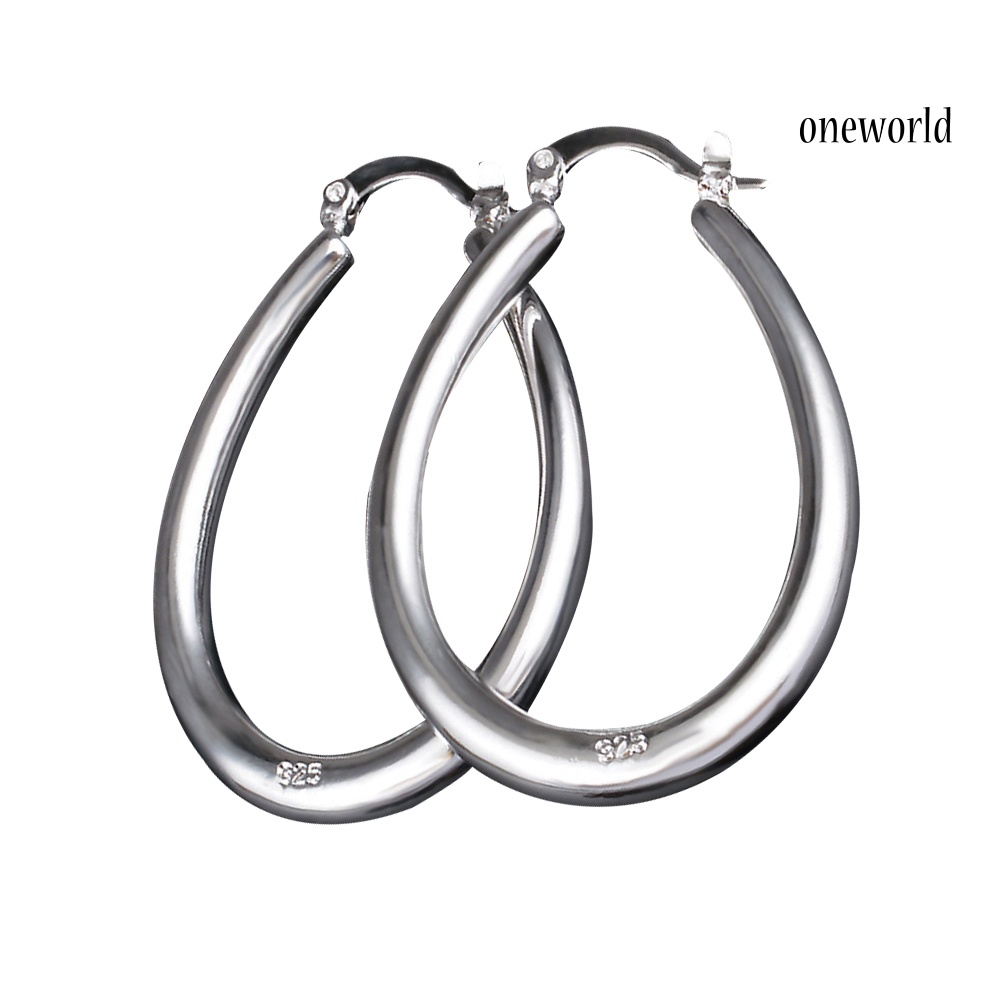 OW@ Silver Plated Big Hollow Oval Hoop Earring Fashion Women Party Banquet Jewelry