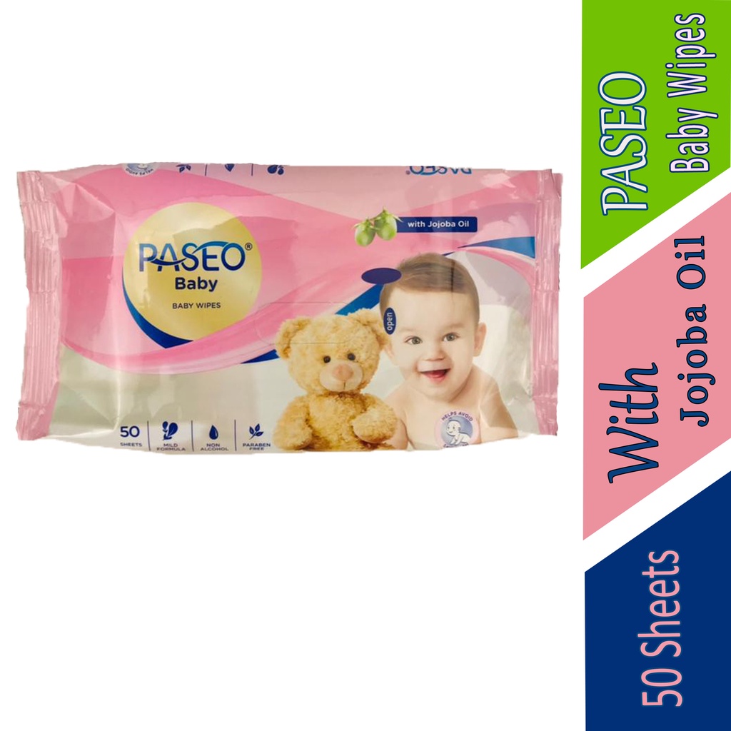 Paseo Baby Wipes - Tisu Basah - With Jojoba oil - 50sheets