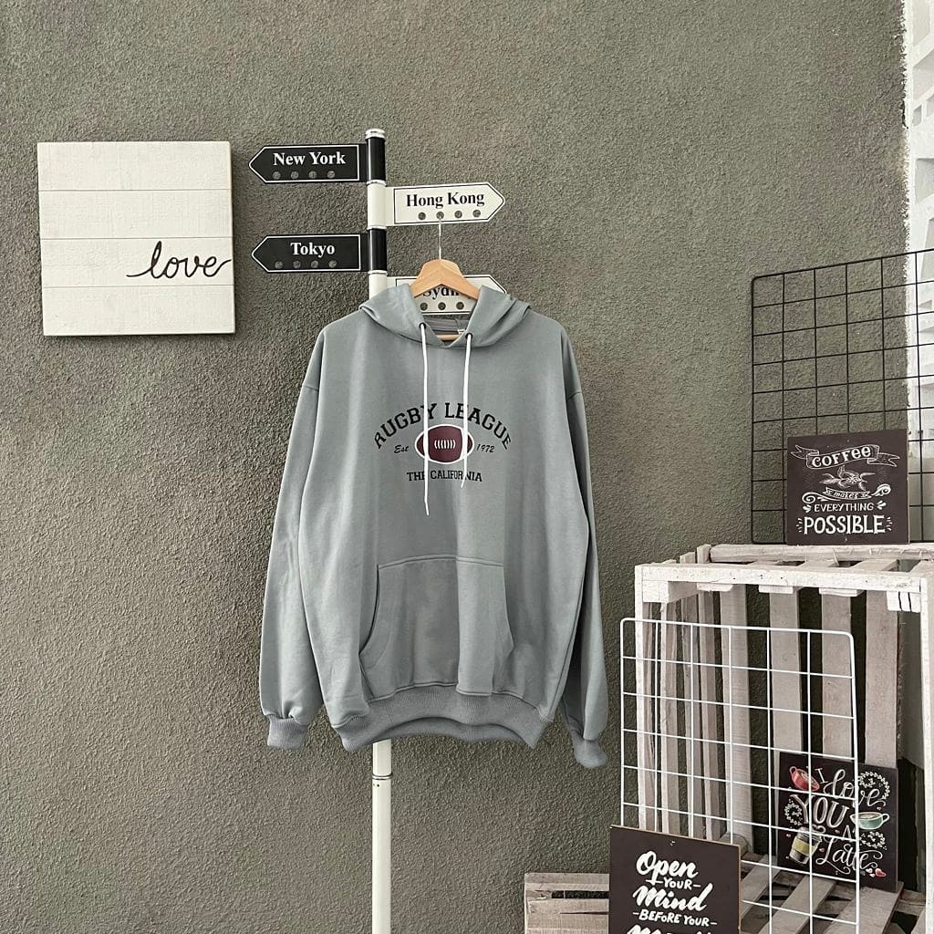 sweater hoodie wanita pria/unisex  RUGBY LEAGUE oversize sweater couple cewek cowok oversize LD 130 CM-Mint