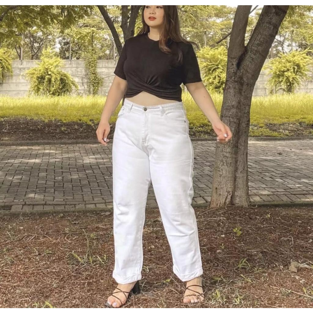 Hopylovy Celana Jeans Putih Wanita| Celana Boyfriend Jeans | Celana Panjang Puti Wanita White Anella