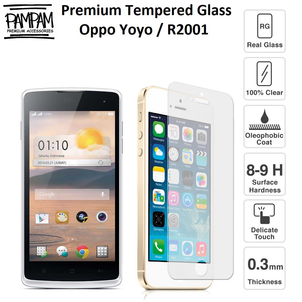 Premium Tempered Glass Oppo Yoyo R2001 9H HP Anti Gores Layar Handphone Screen Guard Protector