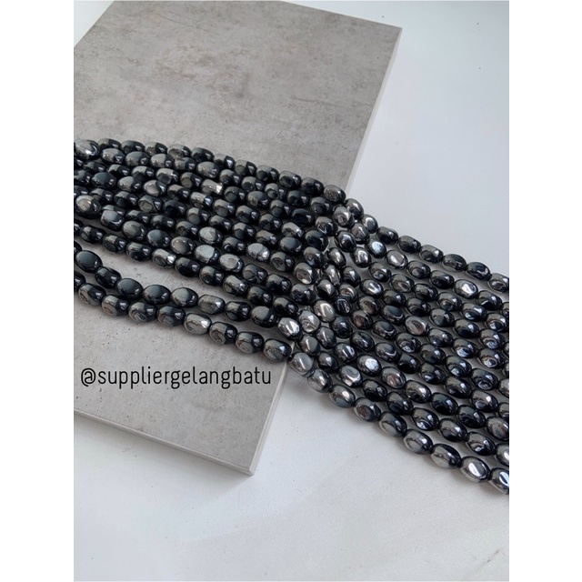 kristal CEKO KACANG SILVER BLACK 10mm hitam perak oval cutting string