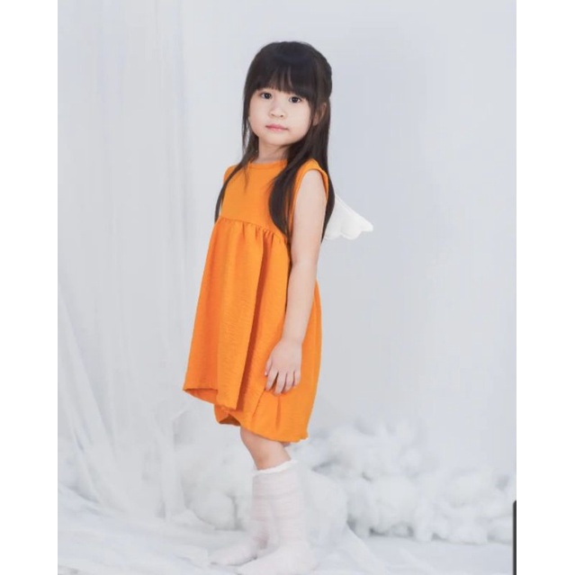 Dress Sayap Anak Perempuan Usia 2-5 Tahun | Dress Linen Lembut Anak I Baju Anak Cewek