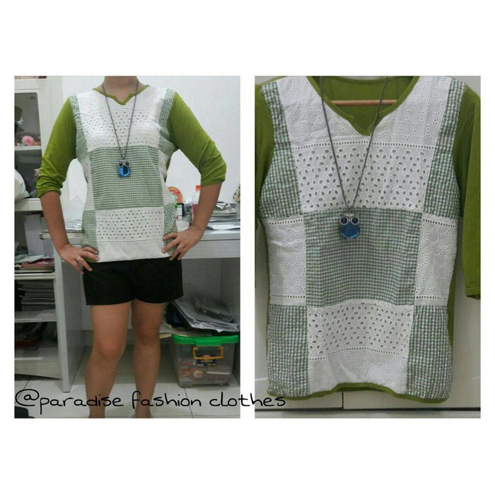 ORIGINAL - BAJU IMPORT KOREA/FASHION/ WANITA HIJAU PUTIH/BLOUSE/ALL SIZE 0015