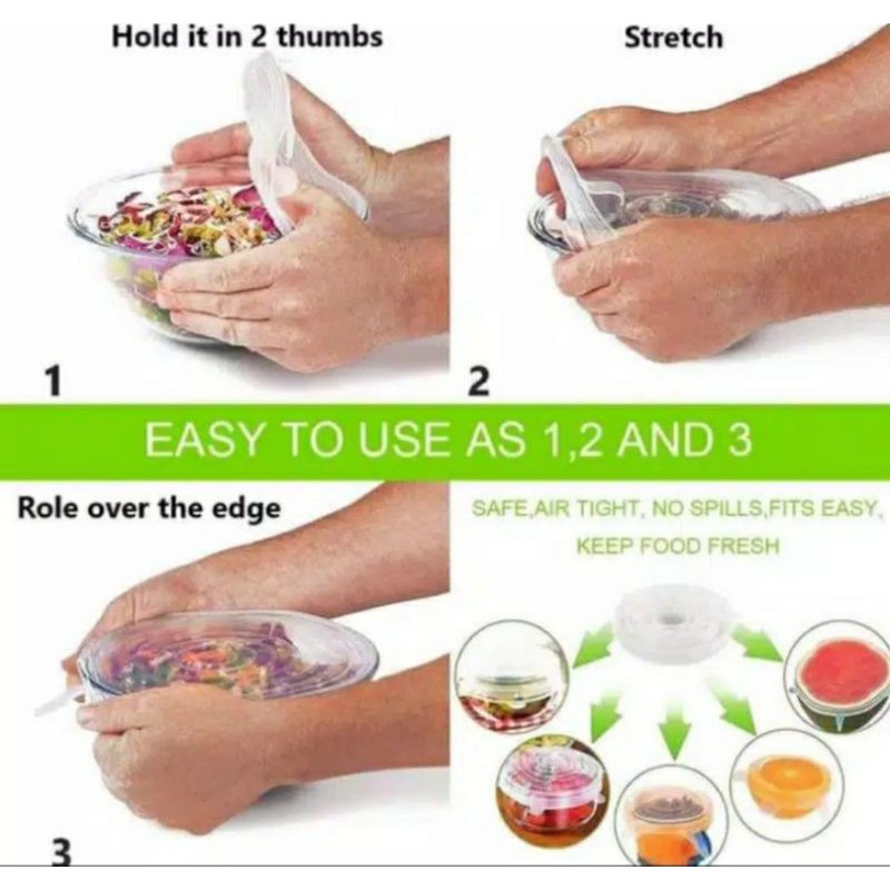 Karet Penutup Makanan buah buah silicon 6 in 1 Stretch Bowl Cover Lid Silicone Food Cover +