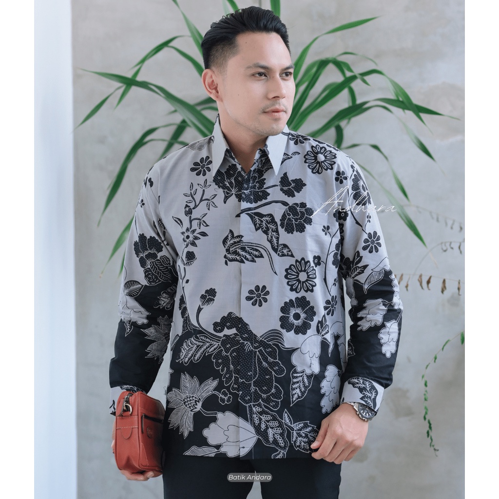 Bunga Abu Kemeja Baju Batik Lengan Panjang Modern Premium Slimfit Jumbo