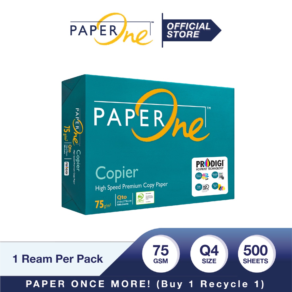 

PaperOne Kertas Q4 75gr Copier 1 Rim (500 lembar) Kertas HVS Q4 Kertas Fotocopy