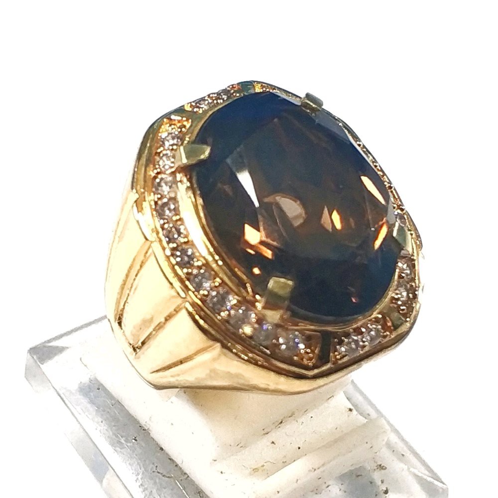 CINCIN BATU PERMATA NATURAL CUTING SMOKY QUARTZ MEWAH