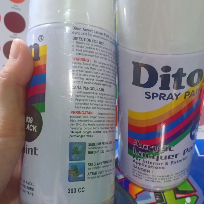 SOLID COLOURS DITON Spray Paint Acrylic Lacquer Paint 300cc Pilox Pilok Cat Semprot Glossy Mengkilap Solid 300ml (Black Clear Red Blue Clear Silver Grey Pink Orange Yellow)