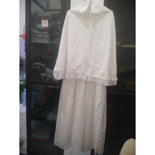 PL GAMIS SET HAJI BROKAT GAMIS AKAD PUTIH TULANG
