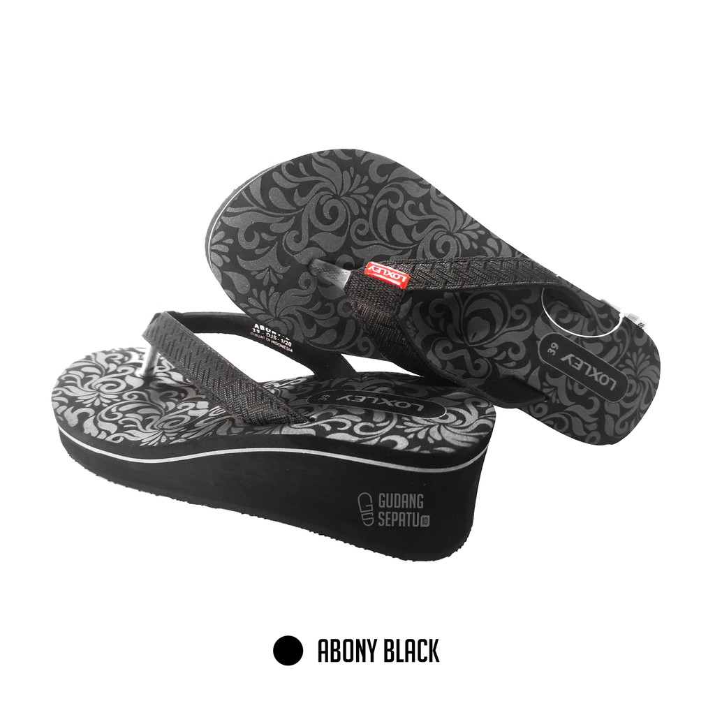 LOXLEY ABONY - Sandal Wedges Wanita Bermotif Cantik Black Red Size 37-40 Gratis Ongkir