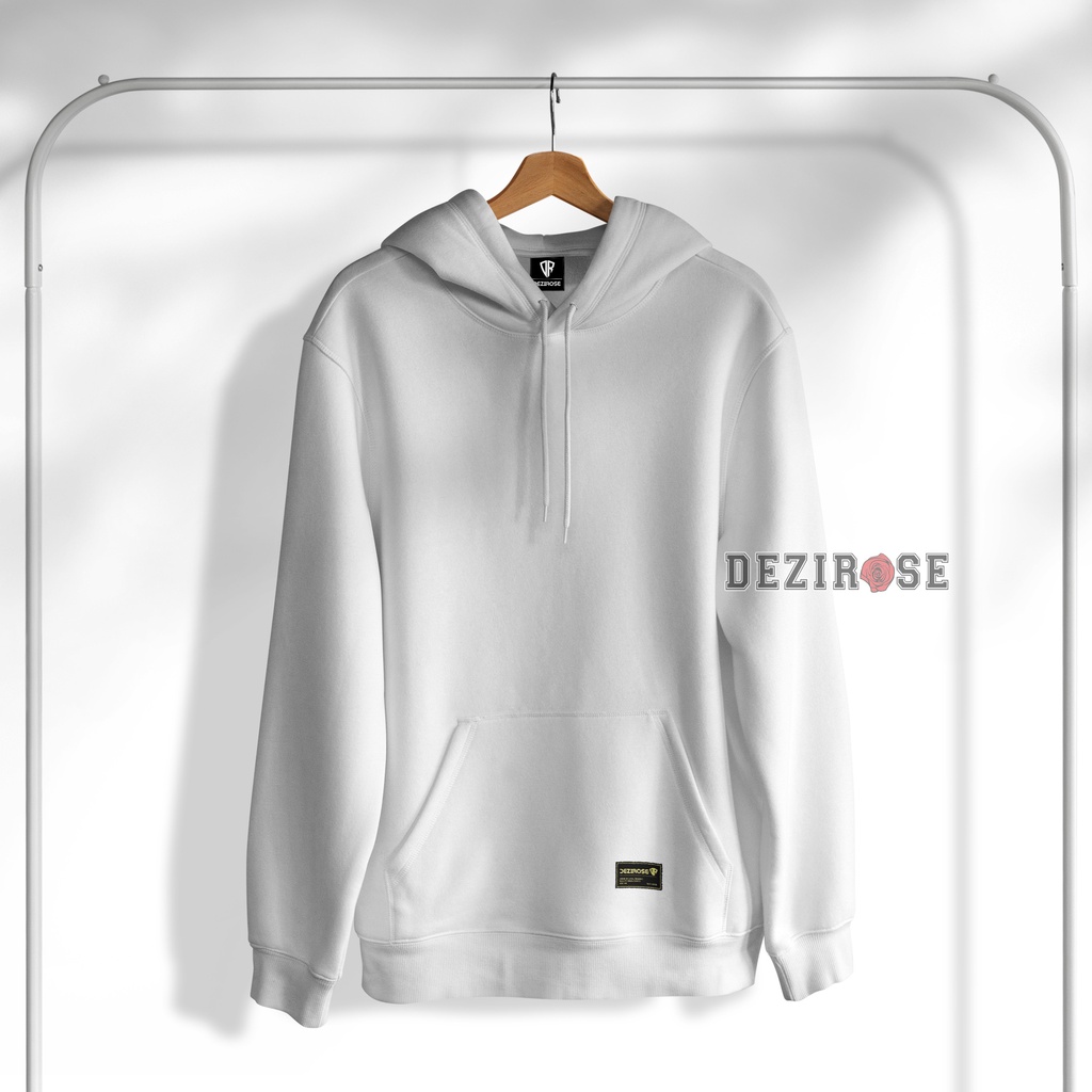 Sweater Hoodie Polos Pria Wanita Bahan Fleece Tebal Premium Quality Size M-XL-Putih