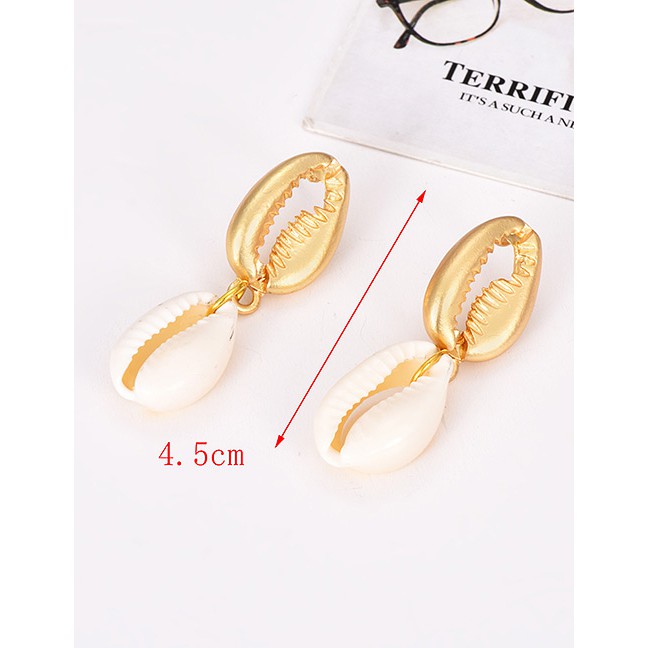 LRC Anting Tusuk Fashion Gold Alloy Shell Earrings F47611