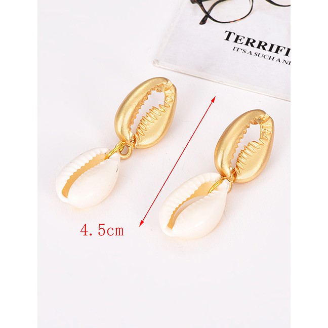 LRC Anting Tusuk Fashion Gold Alloy Shell Earrings F47611