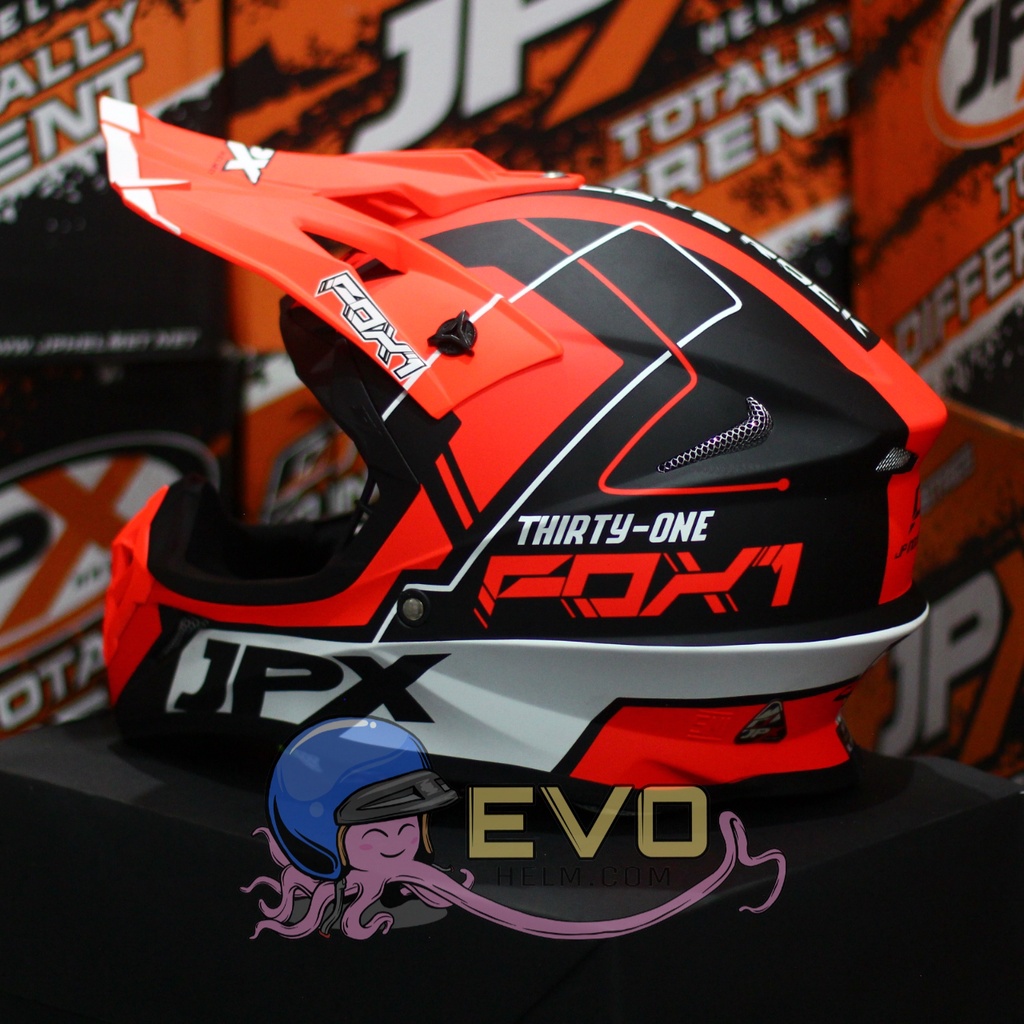 HELM JPX CROSS_FOX1 SERI X31 - BLACK DOFF ORANGE  + GOOGLE SNAIL (ONGKIR 2 KG) HELM JPX TERBARU