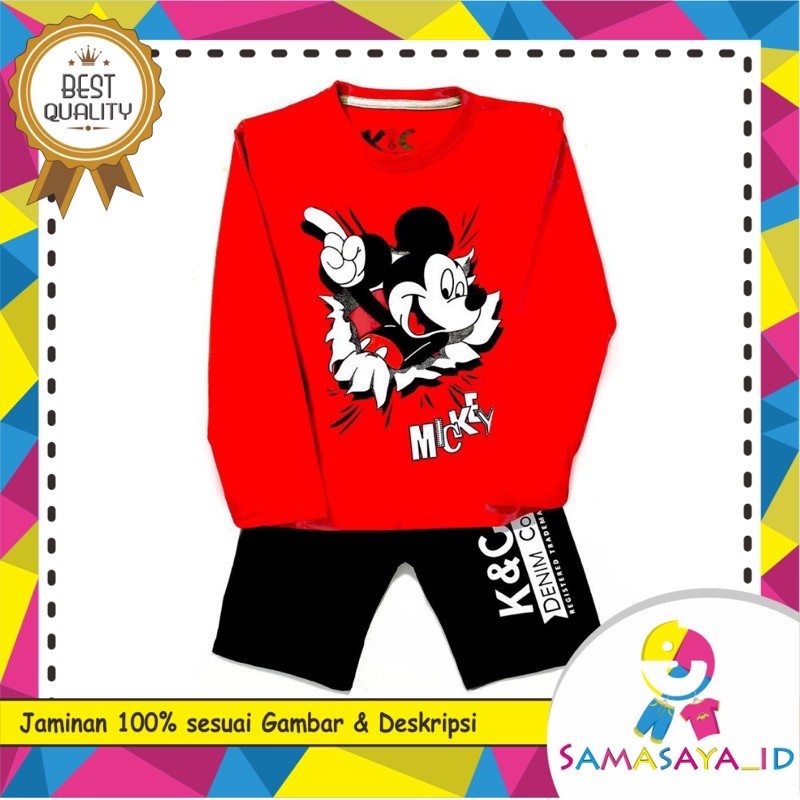 SAMASAYA_ID Setelan Kaos Anak Lengan Panjang Motif MIKMO RED BLACK Usia 1-10 Tahun