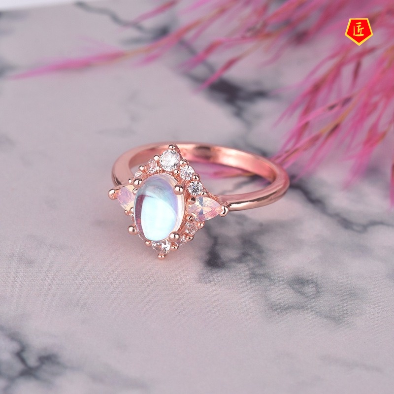 [Ready Stock]New Inlaid Moonstone Opal Ring Classic Elegant