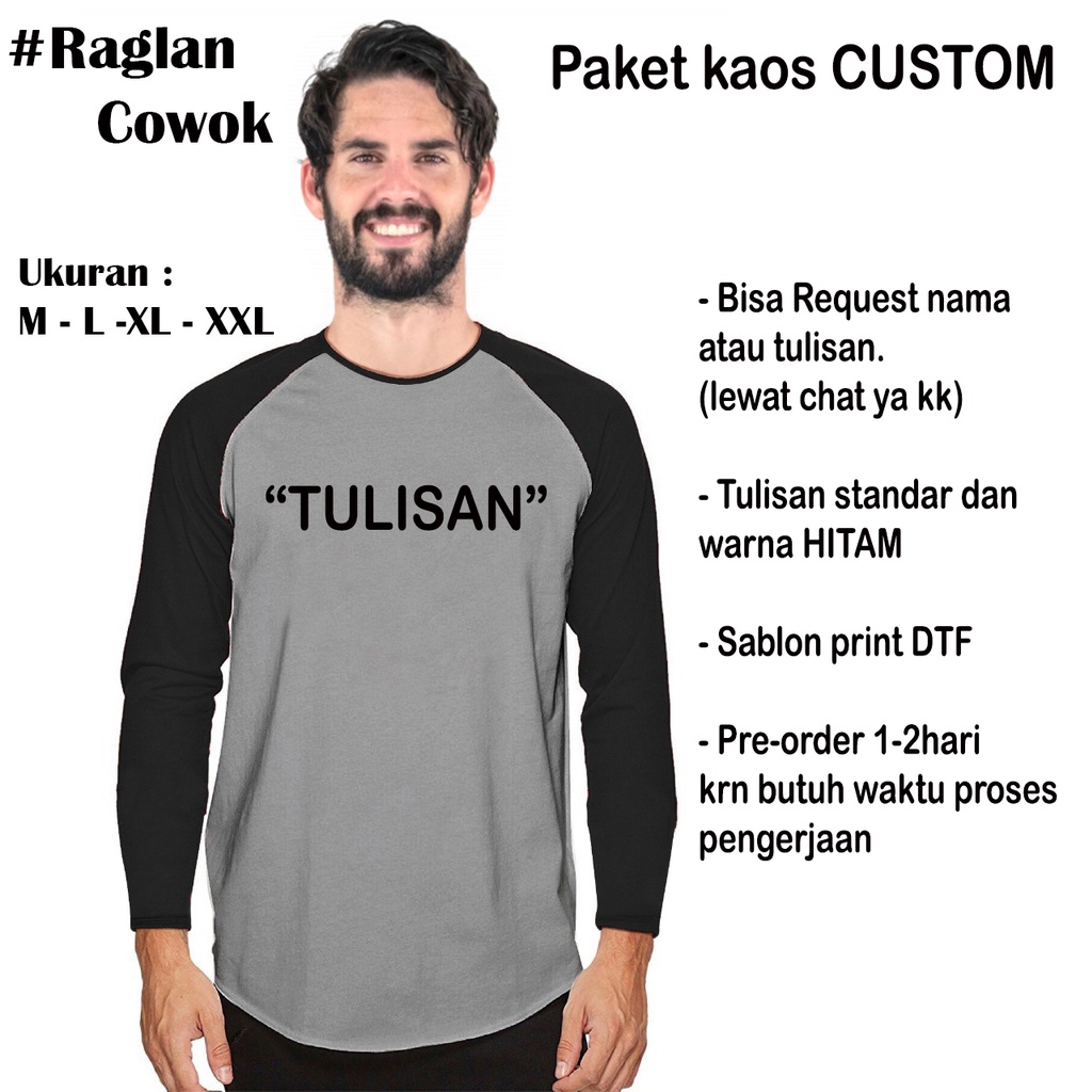 Kaos Raglan Panjang CUSTOM bisa Request Tulisan