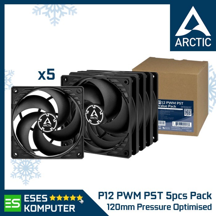 Fan ARCTIC P12 PWM PST - Black/Black - 5pcs Value Pack - 120mm 12cm