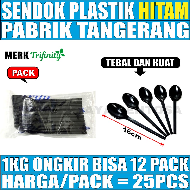 Sendok makan hitam 25 pcs per pack plastik panjang murah trifinity