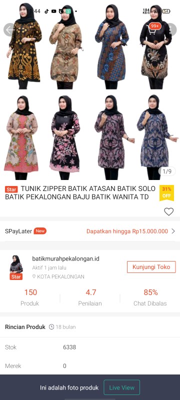 Tunik Zipper Batik Atasan Batik Solo Batik Pekalongan Baju Batik Wanita Td 089