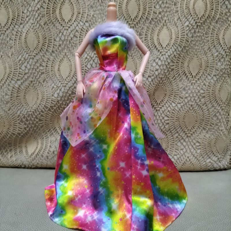baju boneka Barbie seri bintang pelangi bulu ungu muda