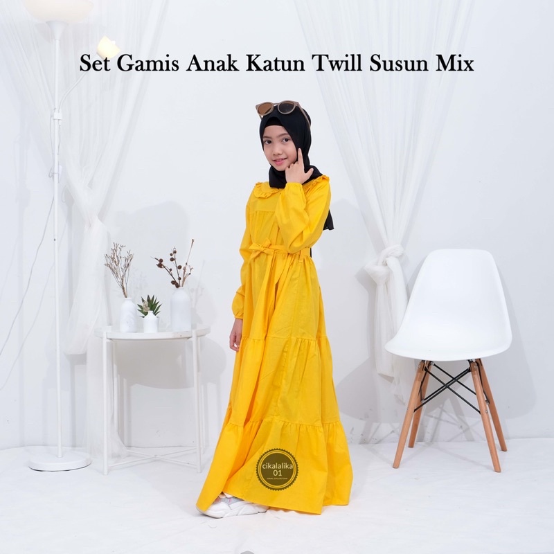 Cikalalika - gamis anak katun twill streeat plus pasmina ceruty bebydoll muslim anak baju lebaran